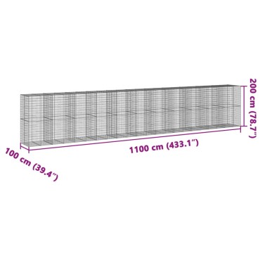 vidaXL Συρματοκιβώτιο με Κάλυμμα 1100x100x200 εκ. Γαλβανισμένο Χάλυβα