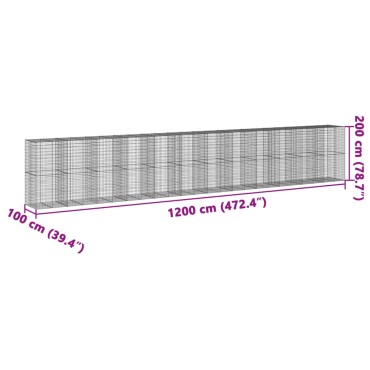 vidaXL Συρματοκιβώτιο με Κάλυμμα 1200x100x200εκ. Γαλβανισμένο Χάλυβα