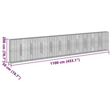 vidaXL Συρματοκιβώτιο με Κάλυμμα 1100x50x200εκ από Γαλβανισμένο Χάλυβα