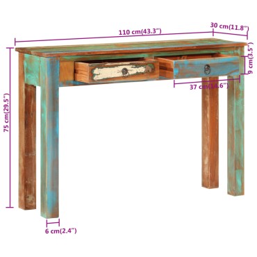 vidaXL Τραπέζι Κονσόλα 110x30x75cm από Μασίφ Ανακυκλωμένο Ξύλο 1 τεμ.