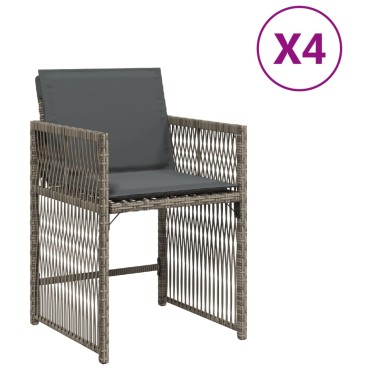 vidaXL Καρέκλες Κήπου 4 τεμ. Γκρι από Συνθετικό Ρατάν με Μαξιλάρια 45,5x38cm