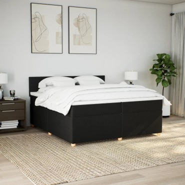 vidaXL Κρεβάτι Boxspring με Στρώμα Μαύρο 200x200cm Υφασμάτινο 1 τεμ. - Διπλό