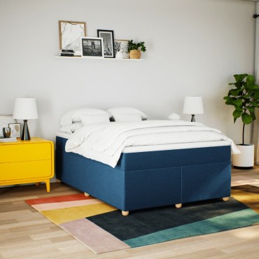 vidaXL Κρεβάτι Boxspring με Στρώμα Μπλε 140x200cm Υφασμάτινο 1 τεμ. - Διπλό