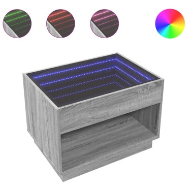 vidaXL Τραπεζάκι Σαλονιού Άπειρο Φως LED Γκρι Sonoma 70x50x50cm 1 τεμ.