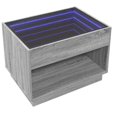 vidaXL Τραπεζάκι Σαλονιού Άπειρο Φως LED Γκρι Sonoma 70x50x50cm 1 τεμ.