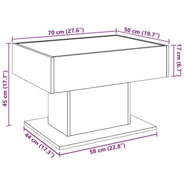 vidaXL Τραπεζάκι Σαλονιού με LED Μαύρο 70x50x45cm Επεξεργασμένο Ξύλο 1 τεμ.