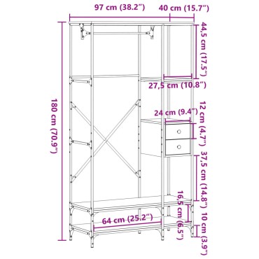 vidaXL Κρεμάστρα Ρούχων με Ράφια Sonoma Δρυς από Επεξεργασμένο Ξύλο