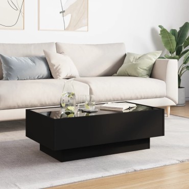 vidaXL Τραπεζάκι Σαλονιού με LED Μαύρο 90x50x30cm Επεξεργασμένο Ξύλο 1 τεμ.