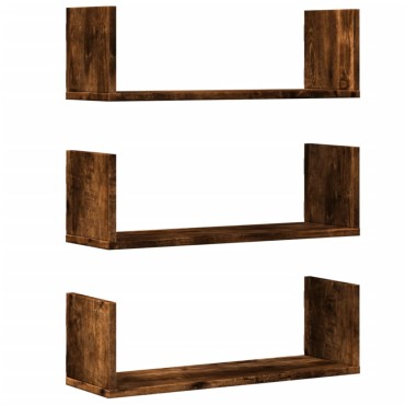 vidaXL Ράφια Τοίχου 3 τεμ. Καπνιστή Δρυς 58x18x18cm Επεξεργ. Ξύλο