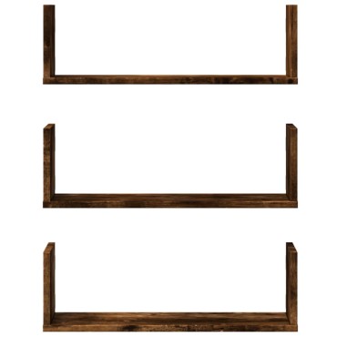 vidaXL Ράφια Τοίχου 3 τεμ. Καπνιστή Δρυς 58x18x18cm Επεξεργ. Ξύλο