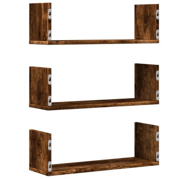 vidaXL Ράφια Τοίχου 3 τεμ. Καπνιστή Δρυς 58x18x18cm Επεξεργ. Ξύλο