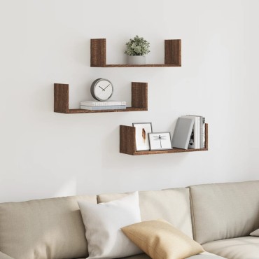 vidaXL Ραφιέρες Τοίχου 3 τεμ. Καφέ Δρυς 58x18x18cm Επεξεργασμένο Ξύλο