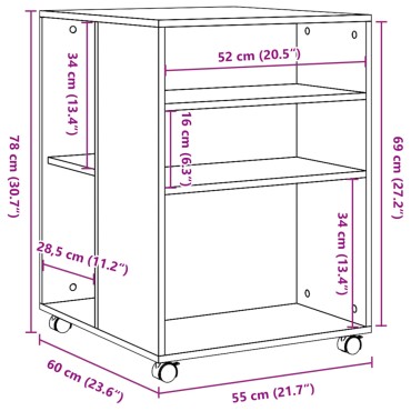 vidaXL Βοηθητικό Τραπέζι με Ρόδες Λευκό 55x60x78cm Επεξεργ. Ξύλο