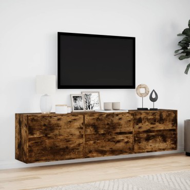 vidaXL Έπιπλο Τοίχου Τηλεόρασης με LED Καπνιστή Δρυς 180x31x45cm