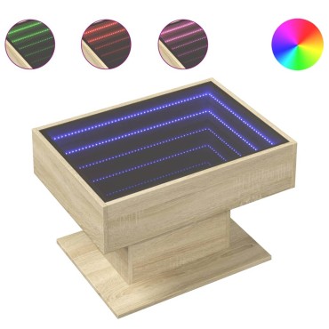 vidaXL Τραπεζάκι Σαλονιού με LED Δρυς 70x50x45cm Επεξεργασμένο Ξύλο 1 τεμ.
