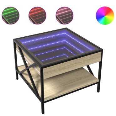 vidaXL Τραπεζάκι Σαλονιού Άπειρο Φως LED Sonoma Δρυς 50x50x38cm 1 τεμ.