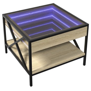 vidaXL Τραπεζάκι Σαλονιού Άπειρο Φως LED Sonoma Δρυς 50x50x38cm 1 τεμ.