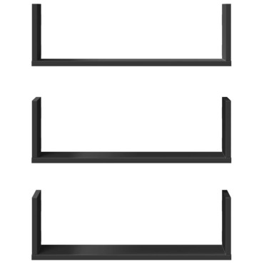 vidaXL Ραφιέρες Τοίχου 3 τεμ. Μαύρες 58x18x18cm από Επεξ. Ξύλο