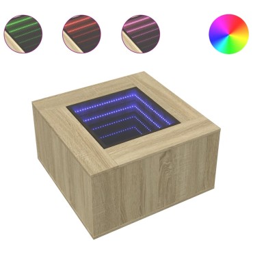 vidaXL Τραπεζάκι Σαλονιού με LED Δρυς 60x60x40cm Επεξεργασμένο Ξύλο 1 τεμ.
