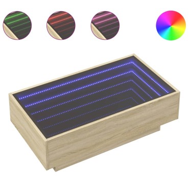 vidaXL Τραπεζάκι Σαλονιού με LED Δρυς 90x50x30cm Επεξεργασμένο Ξύλο 1 τεμ.