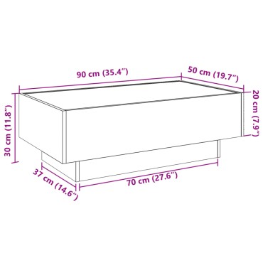vidaXL Τραπεζάκι Σαλονιού με LED Δρυς 90x50x30cm Επεξεργασμένο Ξύλο 1 τεμ.