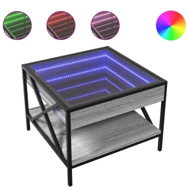 vidaXL Τραπεζάκι Σαλονιού Άπειρο Φως LED Γκρι Sonoma 50x50x38cm 1 τεμ.