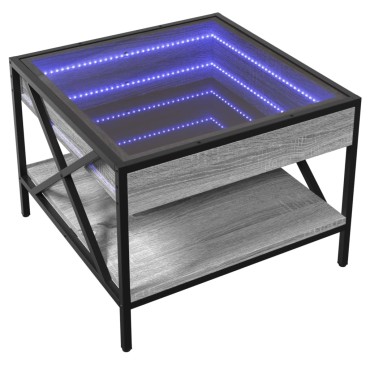 vidaXL Τραπεζάκι Σαλονιού Άπειρο Φως LED Γκρι Sonoma 50x50x38cm 1 τεμ.