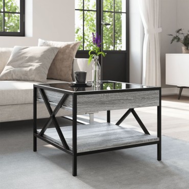 vidaXL Τραπεζάκι Σαλονιού Άπειρο Φως LED Γκρι Sonoma 50x50x38cm 1 τεμ.