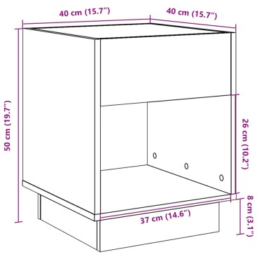 vidaXL Κομοδίνο Άπειρο Φως LED Καφέ Δρυς 40x40x50cm 1 τεμ.