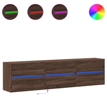 vidaXL Έπιπλο Τοίχου Τηλεόρασης με LED Καφέ Δρυς 180x31x45cm