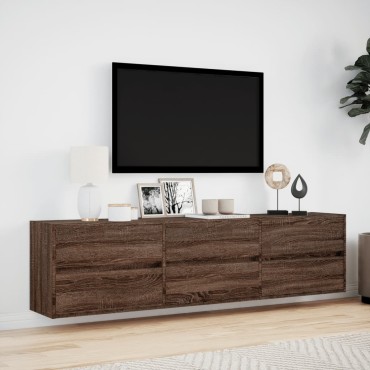 vidaXL Έπιπλο Τοίχου Τηλεόρασης με LED Καφέ Δρυς 180x31x45cm