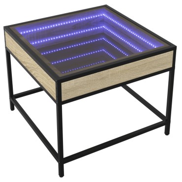 vidaXL Τραπεζάκι Σαλονιού Άπειρο Φως LED Sonoma Δρυς 50x50x41cm 1 τεμ.