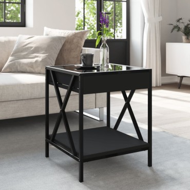 vidaXL Τραπεζάκι Σαλονιού Άπειρο Φως LED Μαύρο 40x40x49cm 1 τεμ.