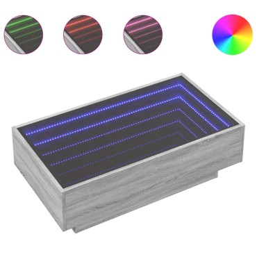 vidaXL Τραπεζάκι Σαλονιού με LED Γκρι 90x50x30cm Επεξεργασμένο Ξύλο 1 τεμ.