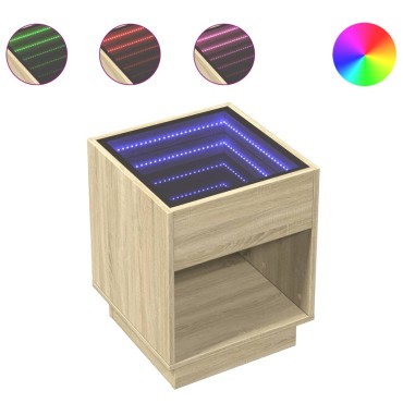 vidaXL Τραπεζάκι Σαλονιού Άπειρο Φως LED Sonoma Δρυς 40x40x50cm 1 τεμ.
