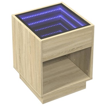 vidaXL Τραπεζάκι Σαλονιού Άπειρο Φως LED Sonoma Δρυς 40x40x50cm 1 τεμ.