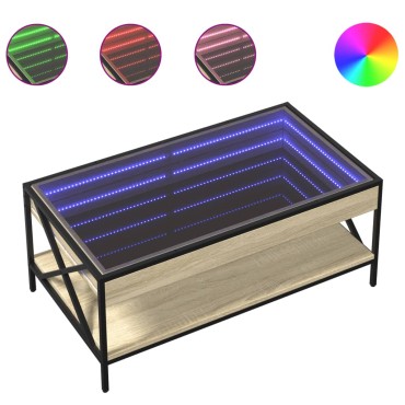 vidaXL Τραπεζάκι Σαλονιού Άπειρο Φως LED Sonoma Δρυς 90x50x38cm 1 τεμ.