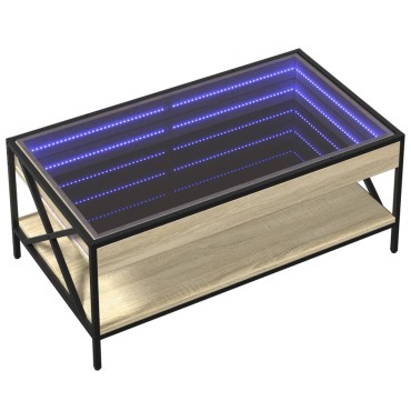 vidaXL Τραπεζάκι Σαλονιού Άπειρο Φως LED Sonoma Δρυς 90x50x38cm 1 τεμ.