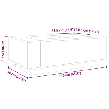 vidaXL Τραπεζάκι Σαλονιού Άπειρο Φως LED Γκρι Sonoma 116x69x40cm 1 τεμ.