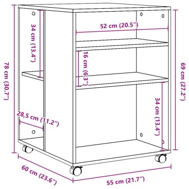 vidaXL Βοηθητικό Τραπέζι με Ρόδες Γκρι Σκυρ 55x60x78cm Επεξ. Ξύλο