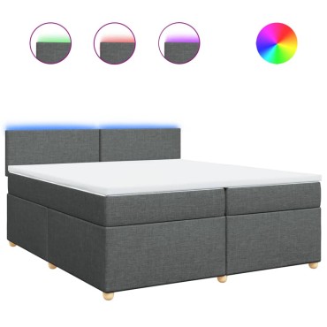 vidaXL Κρεβάτι Boxspring με Στρώμα Σκούρο Γκρι 200x200cm Υφασμάτινο 1 τεμ. - Διπλό