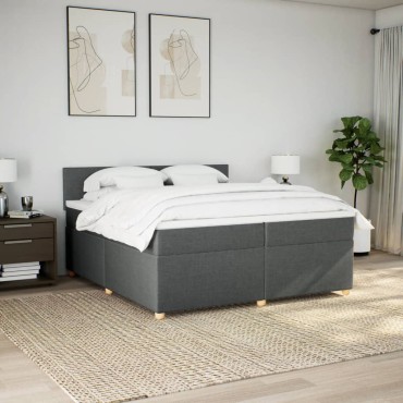 vidaXL Κρεβάτι Boxspring με Στρώμα Σκούρο Γκρι 200x200cm Υφασμάτινο 1 τεμ. - Διπλό