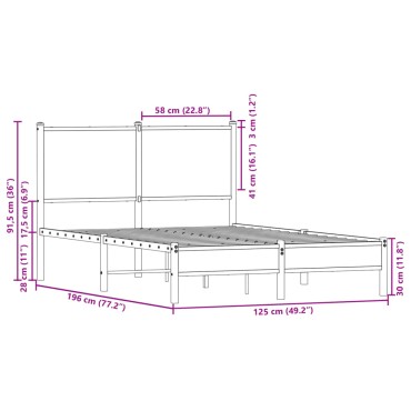 vidaXL Σκελετός Κρεβ. Χωρίς Στρώμα Sonoma Δρυς 120x190cm Μεταλλικό 1 τεμ. - Μονό