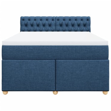 vidaXL Κρεβάτι Boxspring με Στρώμα Μπλε 160x200 εκ. Υφασμάτινο