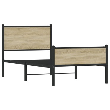 vidaXL Σκελετός Κρεβ. Χωρίς Στρώμα Sonoma Δρυς 100x200cm Μεταλλικό 1 τεμ. - Μονό