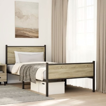 vidaXL Σκελετός Κρεβ. Χωρίς Στρώμα Sonoma Δρυς 100x200cm Μεταλλικό 1 τεμ. - Μονό