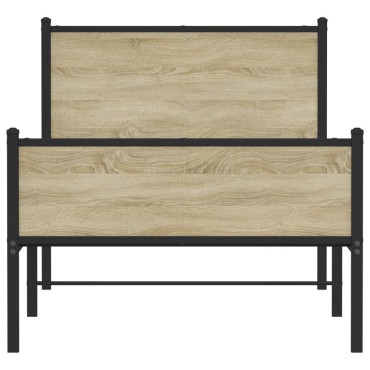 vidaXL Σκελετός Κρεβ. Χωρίς Στρώμα Sonoma Δρυς 100x200cm Μεταλλικό 1 τεμ. - Μονό