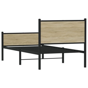 vidaXL Σκελετός Κρεβ. Χωρίς Στρώμα Sonoma Δρυς 100x200cm Μεταλλικό 1 τεμ. - Μονό