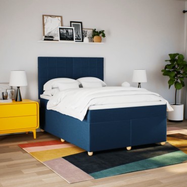 vidaXL Κρεβάτι Boxspring με Στρώμα Μπλε 140x200cm Υφασμάτινο 1 τεμ. - Διπλό