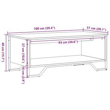 vidaXL Τραπεζάκι Σαλονιού Καφέ Δρυς 100x51x40cm Επεξεργασμ. Ξύλο 1 τεμ.